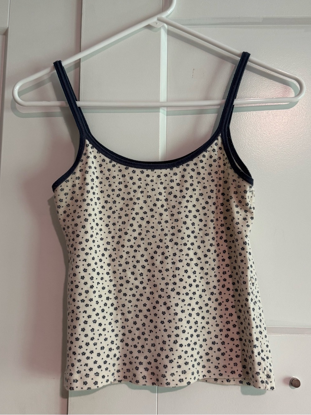 Brandy Melville Cream Floral Tank Top with Navy Trim - Women's